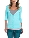 Juniors - Womens 3 4 Sleeve T Shirt Button Cotton Knit V-Neck Cardigan Sweater