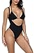 Viottiset Women's Halter Thong Two Piece Swimsuit Brazilian Bikini Monokini Black X-Large