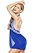 Bluetime Womens Halter Babydoll Lace Mesh See-through Sexy Lingerie Set Night Dress (L, Blue)