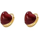 6mm Red Heart Small Hoop Earrings for Women 925 Sterling Silver Tiny Hoops Cartilage Hypoallergenic Huggie Love Jewelry Cute Gifts 14k Gold Plated