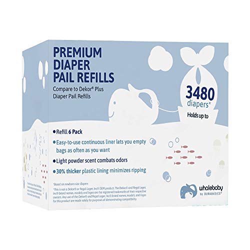 6 Pack of Compatible Dekor Plus Refill Liners | Ultra-Strong 30% Thicker Bags Reduce Tearing | Light Powder Scent Combats Odors | Replacement for Dekor Diaper Pail Refills & Diaper Dekor Plus Refills - Thumbnail 7