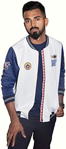 GULLY LIVE FAST KL RAHUL Exclusive Knitted Scuba Limited Edition Stylish Bomber Jacket, Men's Large (White)