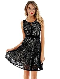 Uniboutique vestido de fiesta de encaje floral sin mangas con cintura elástica plisada