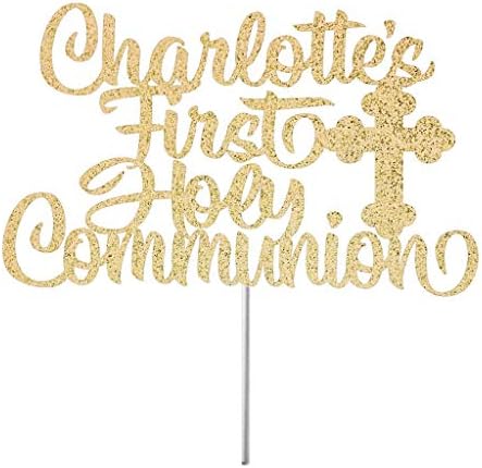 Personalized First Holy Communion Cake Topper Religious Cake Topper Communion Party Decor God Bless Name Cross Cake Topper Glitter Cardstock Topper