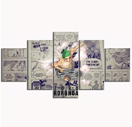 DCYHSA Prints on Canvas 5 Panels Anime One Piece Roronoa Zoro Poster Modular Picture Modern Wall Art Home Decor Canvas Painting(55X100Cm) No Frame
