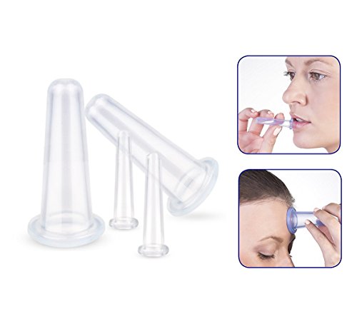 Auch Silicone Facial Cupping Therapy Set, Set of 4 Medical Silicone Massage Cellulite Cups For Eyes, Face, Chin & Neck Vacuum Suction, Face and Eye Cupping Massage Set, Clear