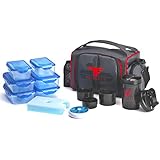 ThinkFit Insulated Lunch Boxes (Red/Blue) With 6 Portion Control Containers, Reusable Ice Pack, Pill Box, Shaker Cup, Shoulder Strap and Extra Storage Pocket Best Lunch Box For Portion Control Diet