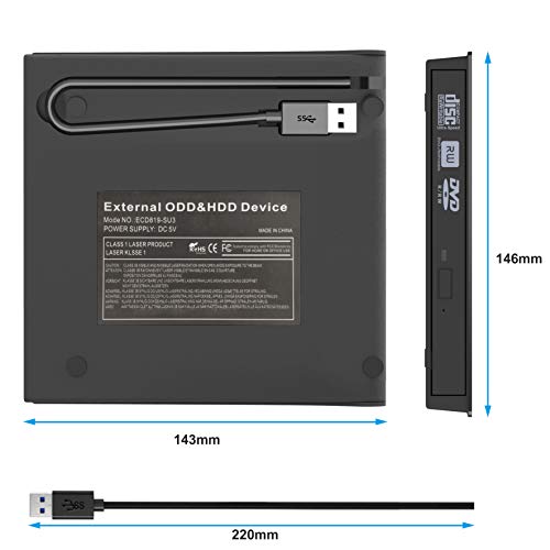 External CD DVD Drive USB 3.0 Portable 5.0GBPS Fits for DVD-R DVD-RW DVD+R DVD+RW DVD-ROM Super Speed Data Transfer Compatible for All Brands and Operating Systems of Laptops Windows MAC