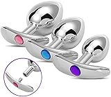 Comfortable Anal Plugs Luxury Jewelry Training Set Stainless Steel Butt Plug Fetish Bondage Anal Stimulation Sex Toys with 3 Colors Replaceable Bases