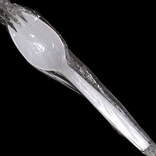 Daxwell Medium Weight Polypropylene 5 3/8" Spork, Individually Wrapped, White, Recyclable (Case of 1,000)