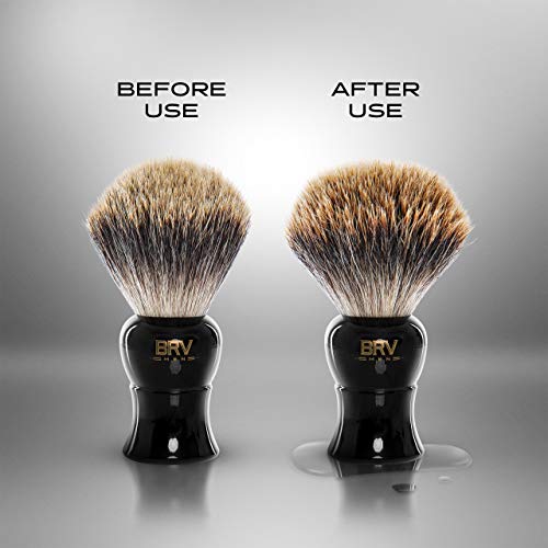 BRV MEN Shaving Brush - Pure Badger Hair - Badger Brush - Rich Lather - Shave Brush - Use with Double-Edge Safety, Straight Razor or Shaving Bowl - Genuine Badger Bristles - 19mm knots - Black
