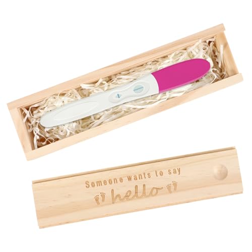 Pregnancy Test Keepsake Box Surprise Pregnancy Announcement Box Wooden Baby Reveal Gift Box for Husband Grandparents Baby Memory Souvenir Collection case with Raffia Ribbon