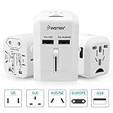 Insten Universal Worldwide Travel Adapter Wall Charger Power Plug AC Adapter with Dual USB Charging Ports for US/EU/UK/AU International Cellphone Laptop, White