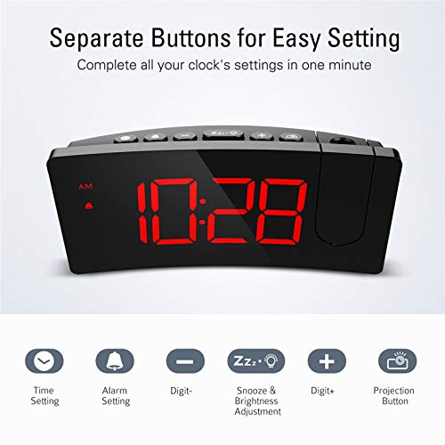 PICTEK Projection Alarm Clock, 4 Dimmer, Digital Clock with USB Phone