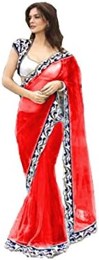 Saree For Women's Multi Color Net Saree With Un Stitched Blouse Piece (Red)
