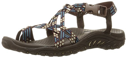 Skechers Women's Reggae Loopy Toe Ring Sandal, Chocolate/Blue, 6 M US