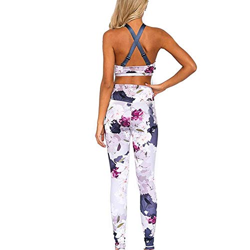 Bestmemories Women's Sportswear Flower Print Stitching Yoga Fitness Set Women's Sports Wear Exercise Clothing