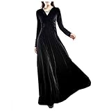 QINGYUAN Women Long Sleeve V-neck Velvet Stretchy Maxi Dress