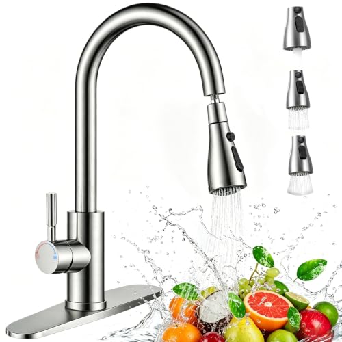 GALASALA Mezcladora para Fregadero, Llaves para Fregadero de Cocina con Manguera Extensible, Grifo de Cocina de Acero Inoxidable 304, Monomando para Freaadero de Alto Arco con 3 Modos de Agua