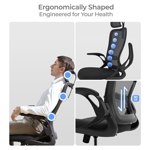 Tervo Model U | Folding Office Chair for Small Spaces | Ergonomic Design with High Rebound Mesh | Computer Desk Chair for Gaming | For Adults & Kids | Foldable & Compact with Flip Up Arms