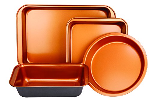Copper Bakeware Set - Includes an Oblong Rectangular Pan, Brownie Pan, Round Cake Pan, and Meat Loaf Pan, Standard 1 Copper Bakeware Set - Includes an Oblong Rectangular Pan, Brownie Pan, Round Cake Pan, and Meat Loaf Pan, Standard
