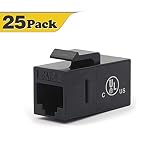 VCE CAT6 RJ45 Keystone Jack Inline Coupler-Black 25-Pack UL Listed