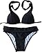Blugibedramsh Women's Sexy Bikini Halter Padded Top Swimsuit Bathing Suit Beachwear Black (L)