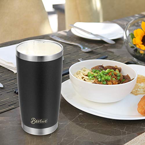 4 Pack 20oz Vacuum Insulated Tumblers, Bastwe Double Wall Stainless Steel Travel Mug with Lid and Straw for Home, Office, School, Works Great for Ice Drink, Hot Beverage (Black)