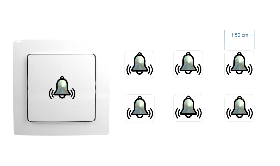 Bell Sticker Set with 6 Pieces Sticker Bell Chrome Look Doorbell Alarm (RP1/1) (15 mm)