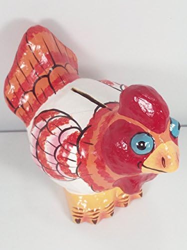 TeeNoi Chicken Piggy Bank Paper Mache Animal Figurine Miniature Handmade Home Decor Gifts Art for Kids Action Figure