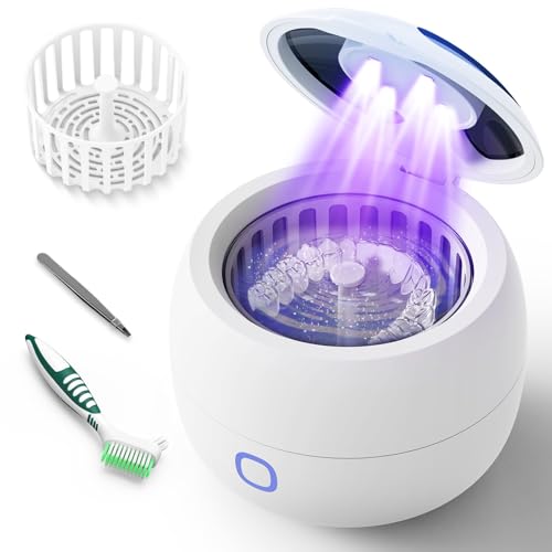 Ultrasonic Retainer Cleaner, ZYREX 45kHz Retainer Cleaner Machine, 24W Ultrasonic Cleaner with 4 Modes for Dentures, Night Guards, Mouth Guards, Toothbrush Heads, Jewelry, 200ML Portable (white)