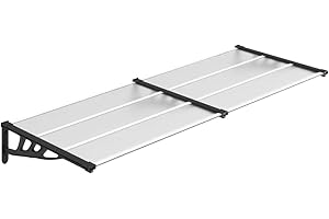vidaXL Door Canopy 94.1"x35.4" Black/Transparent Polycarbonate Porch Cover - Weather-Resistant ABS Brackets, Aluminum Bars - Easy Installation, Durable Entryway Awning