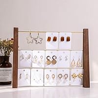 BanST Solid Walnut Wood Brass Bar Gold 3-Tier Cards Jewelry Organizer, Retail Earring Display Stands Necklace Rack Showcase Ring Hanger Holder Shelf Bracelet Tray Photography Props for Show