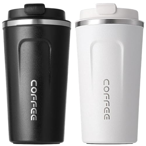 MXHIGO 2Pcs Termo Taza para Cafe de 510ml/18oz de Acero Inoxidable 304 con Tapa, Vaso Térmico de Café Frío y Caliente, Hermética Cero Derrames, Botella de Agua para Hogar, Oficina, Coche y Deportiva
