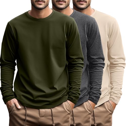 Ficerd 3 Pack Mens Big and Tall Cotton Knit Long Sleeve Shirts XXL 3Color at Amazon