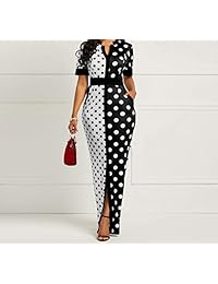 Verwin - Vestido de manga corta con estampado de lunares para mujer