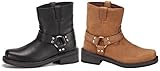 Men's Full Grain Leather - Oil Resistant Bottom Motorcycle Harness Boots - Black / Brown - Sizes 5-15