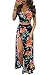 Dellytop Women’s Wrap Front Floral Printed Two Pieces Crop Split Maxi Dress