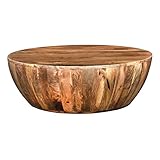 The Urban Port UPT-32180 Mango Wood Coffee Table in Round Shape, Dark Brown