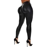 SEASUM Women's Faux Leather Leggings Pants PU Elastic Shaping Hip Push Up Black Sexy Stretchy High Waisted Tights