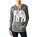 PRIMODA Women Fall Hoodies Elephant Print Long Sleeve Pullover Casual Tops with Pocket(Light Grey,M)