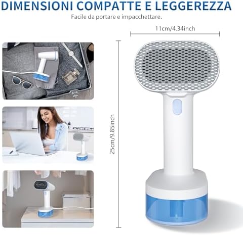 Stiratrice a vapore per abiti, portatile e maneggevole, capacità di 250ml, 1600W, riscaldamento 25s, spegnimento automatico, autol pulizia, nessuno schizzo d'acqua, per casa, ufficio e viaggio