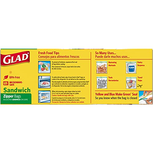 GLAD Zipper Food Storage Sandwich Bags, OntheGo Snack and Lunch Bags, Zipper Sandwich Sealer