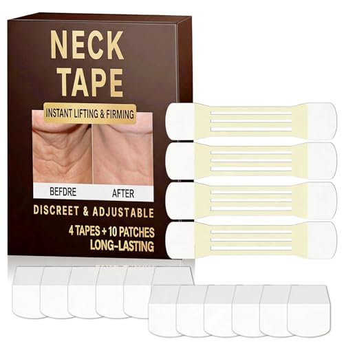 Neck Lift Tape Invisible, Neck Tape Lifting for Double Chin & Sagging Skin, Instant Face Lift Tape Behind Neck, Waterproof Elastic Neck Wrinkle Patches for Women (30PCS+4 Strips)