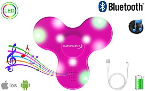 MAXSPEED Bluetooth Speaker Fidget Spinner LED Light Toy EDC Great For Adults and Kids Clear Sound Premium Quality Hand Spinner Connect to Your Phone Bonus Free USB Cord Included (Pink)