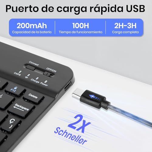 Case with Keyboard for Samsung Galaxy Tab A9+/A11+ 11 Inch 2023/2025, [Spanish] Keyboard Tablet Galaxy A11+ Protective Case, Detachable Pencil Holder Keyboard for Samsung A11 Plus Tablet (Black)