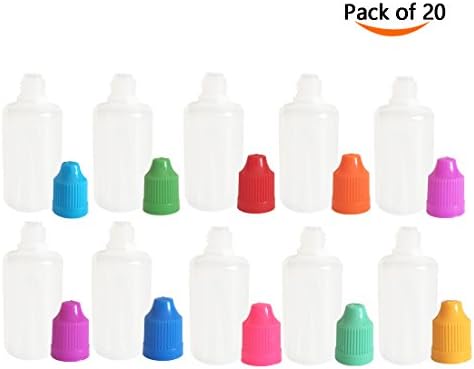 20 Pcs LDPE Squeezable Dropper Bottle with Childproof Cap &amp; Long Thin Tip 30ML Mixed Colors (30 x 60MM)