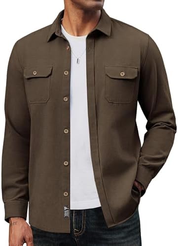 RSZGSWS Mens Shirt Jacket with Flap Pocket Woolen Blend Lapel