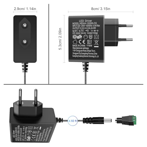 Transformer 220V to 12V, Power Supply 12V 2A, AC Input Power Adapter 200-240V, 24W Power Supply 12V for LED Strip, Transformer, IP Camera, External Hard Drive