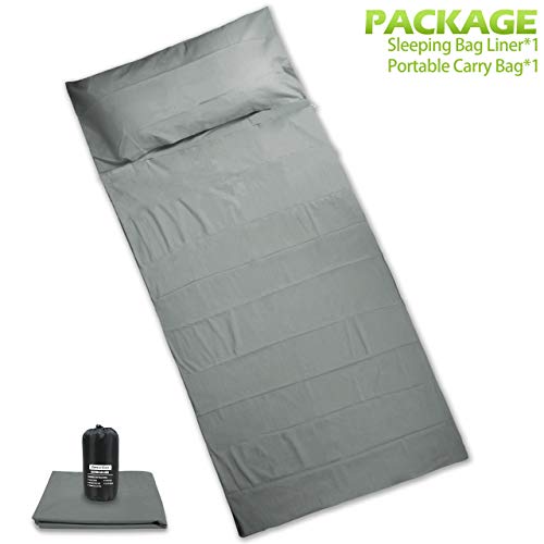 DIMPLES EXCEL Sleeping Bag Liner 100% Cotton Travel Sheet Lightweight Portable for Single (Gray-Cotton)